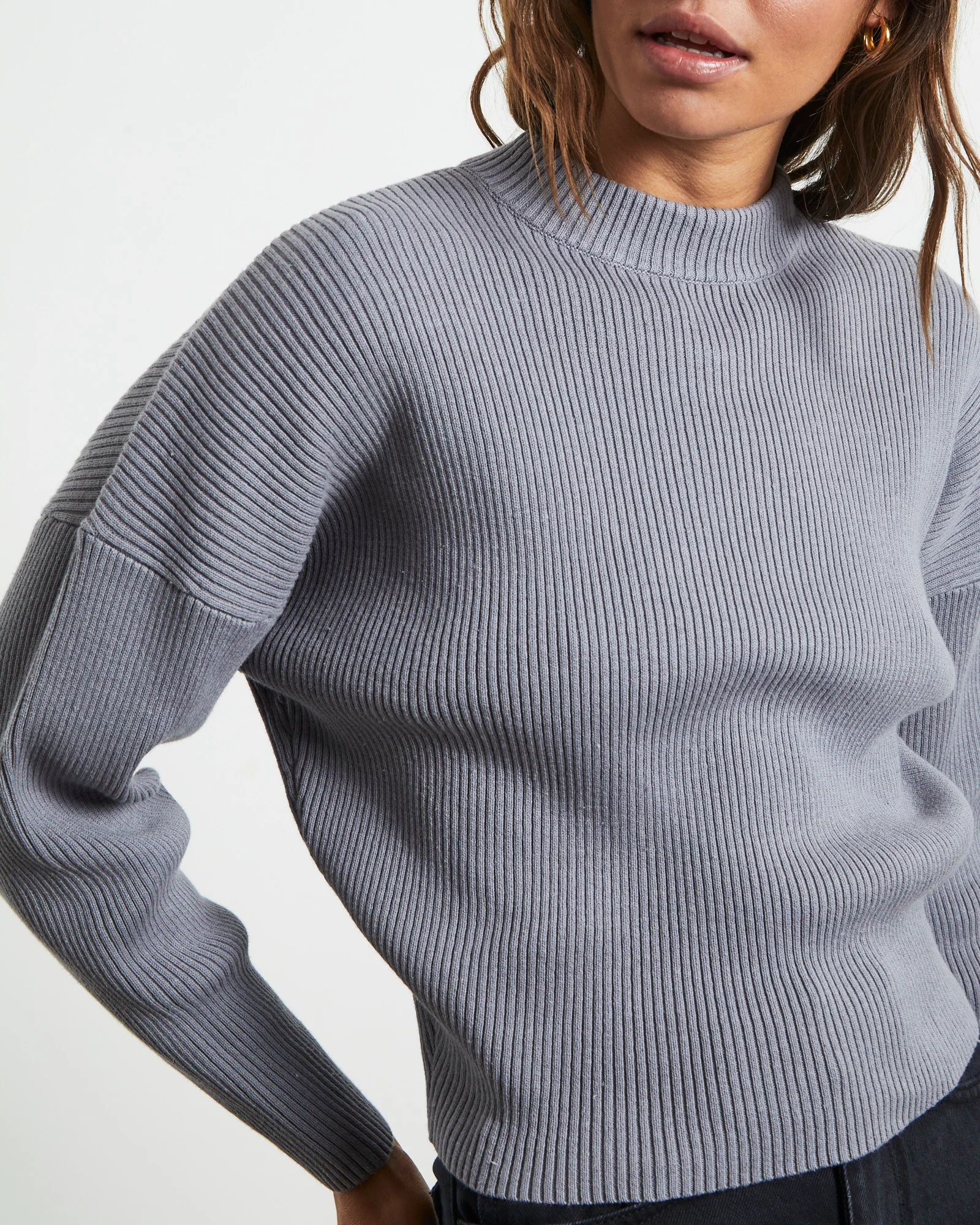 Verse Long Sleeve Knit Top in Slate Grey - Image 6