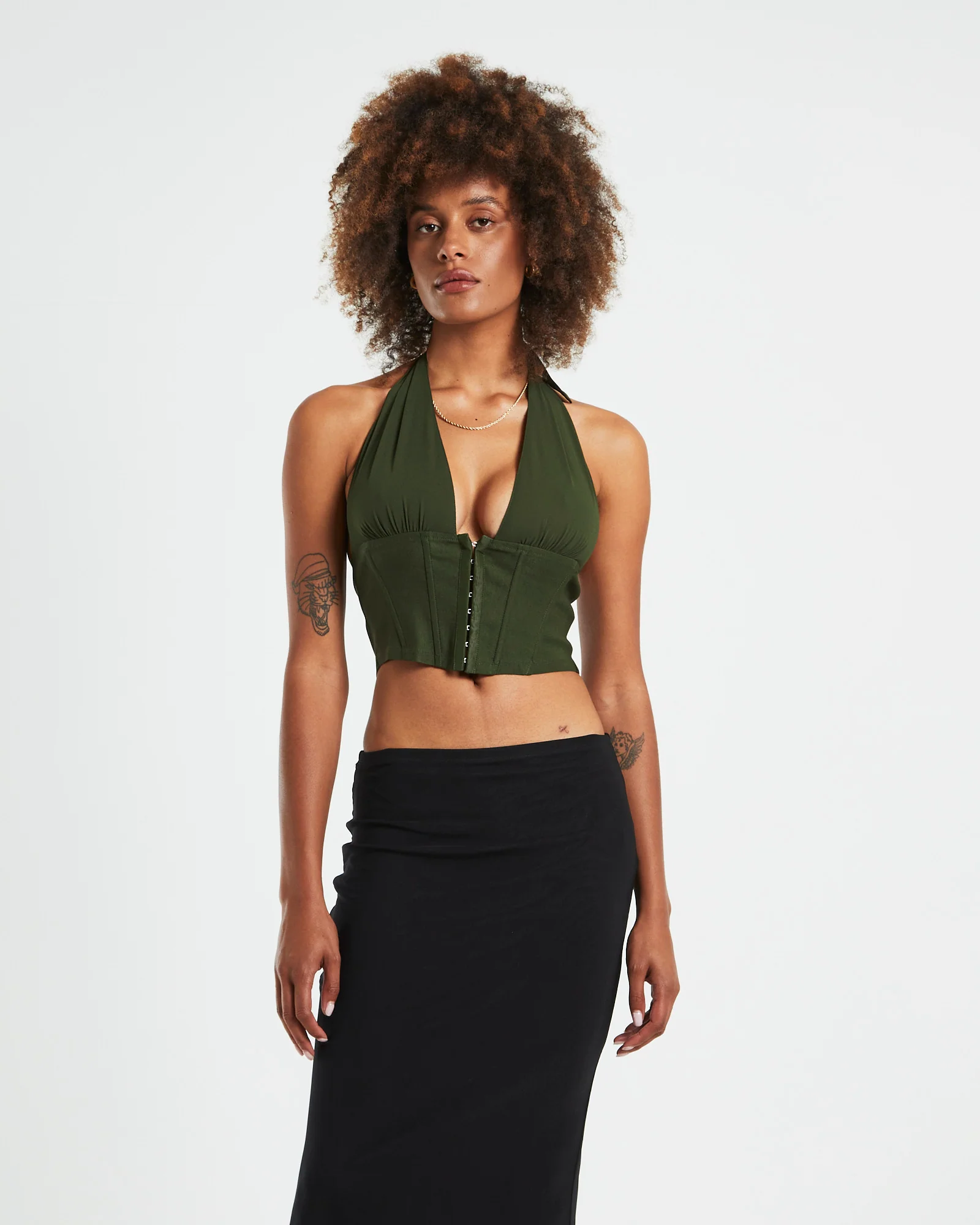 Vesper Eyelet Front Halter Corset Khaki - Image 10