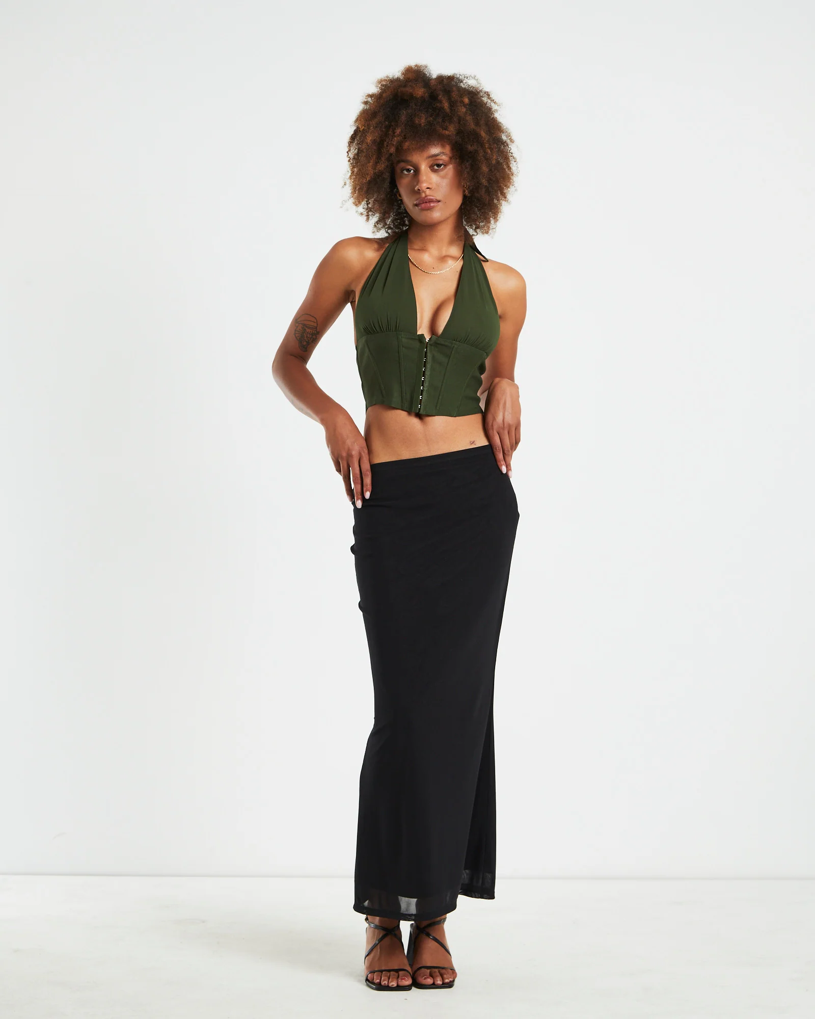 Vesper Eyelet Front Halter Corset Khaki - Image 6