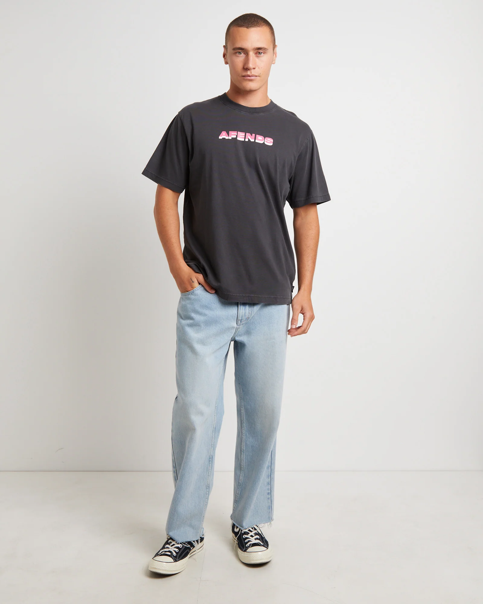 Volcanic Times Recycled Retro Fit T-Shirt in Stone Black - Image 3