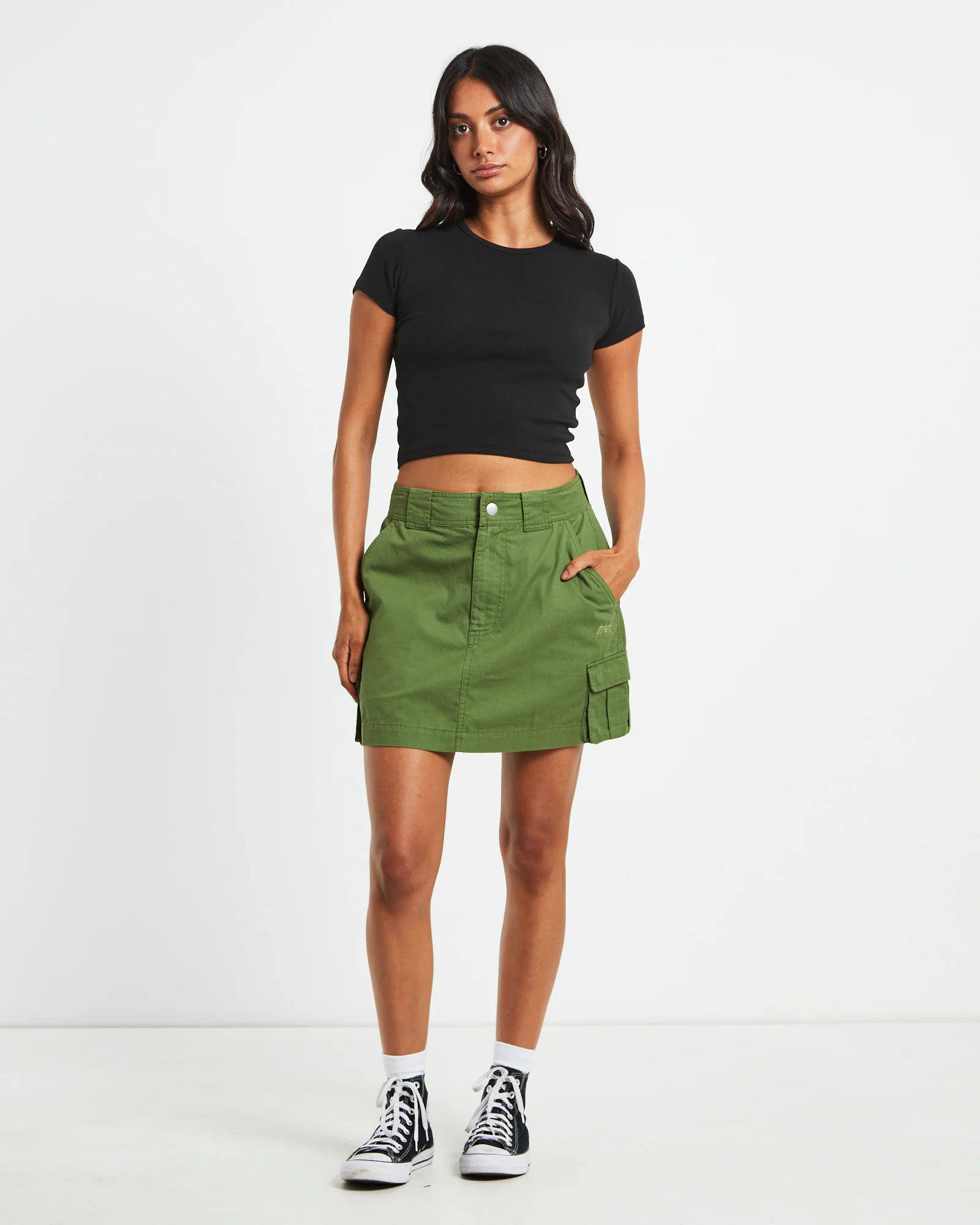 Water Pipe Cargo Mini Skirt in Khaki - Image 3