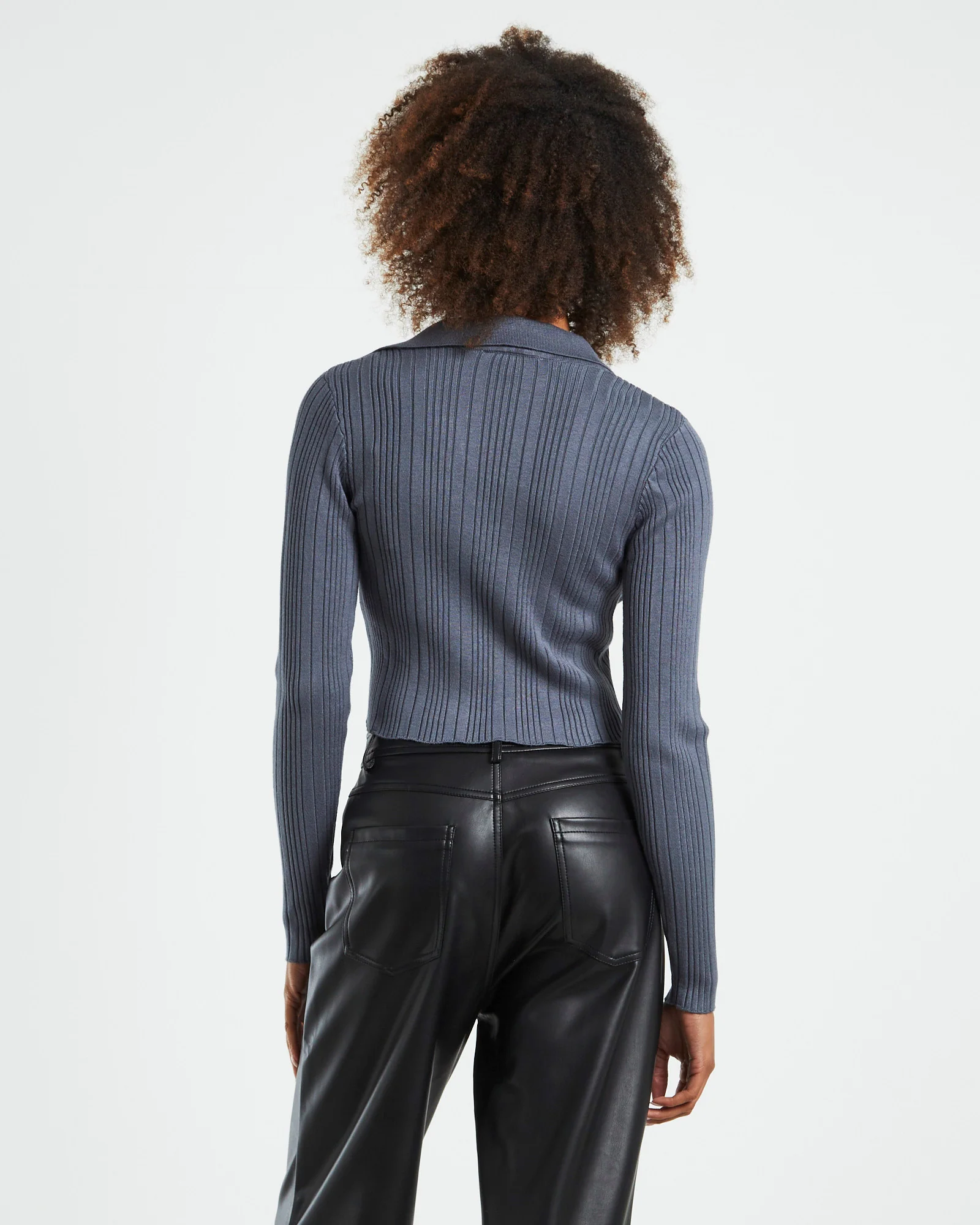 Willow Hook Front Knit Long Sleeve Top Slate Gray - Image 2