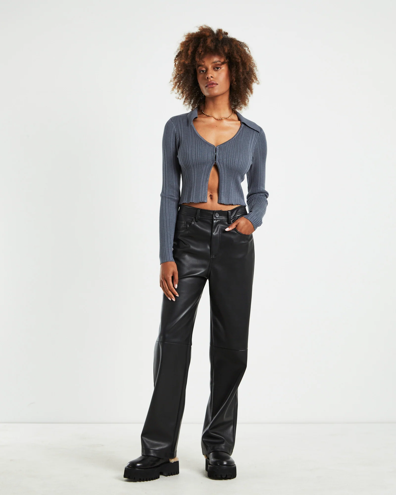 Willow Hook Front Knit Long Sleeve Top Slate Gray - Image 3