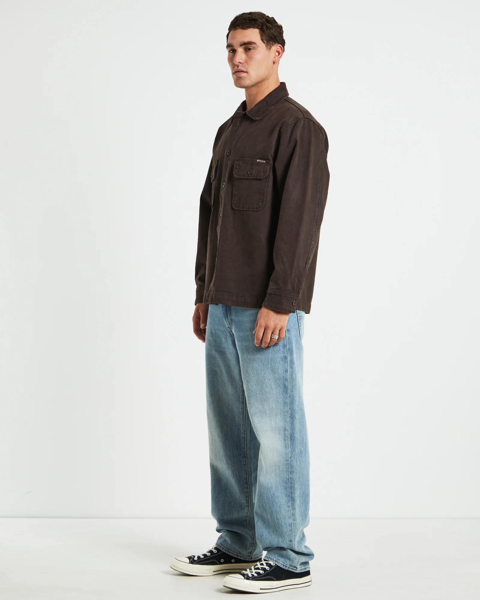 Windsor Twill Long Sleeve Overshirt in Umber Brown - Image 4