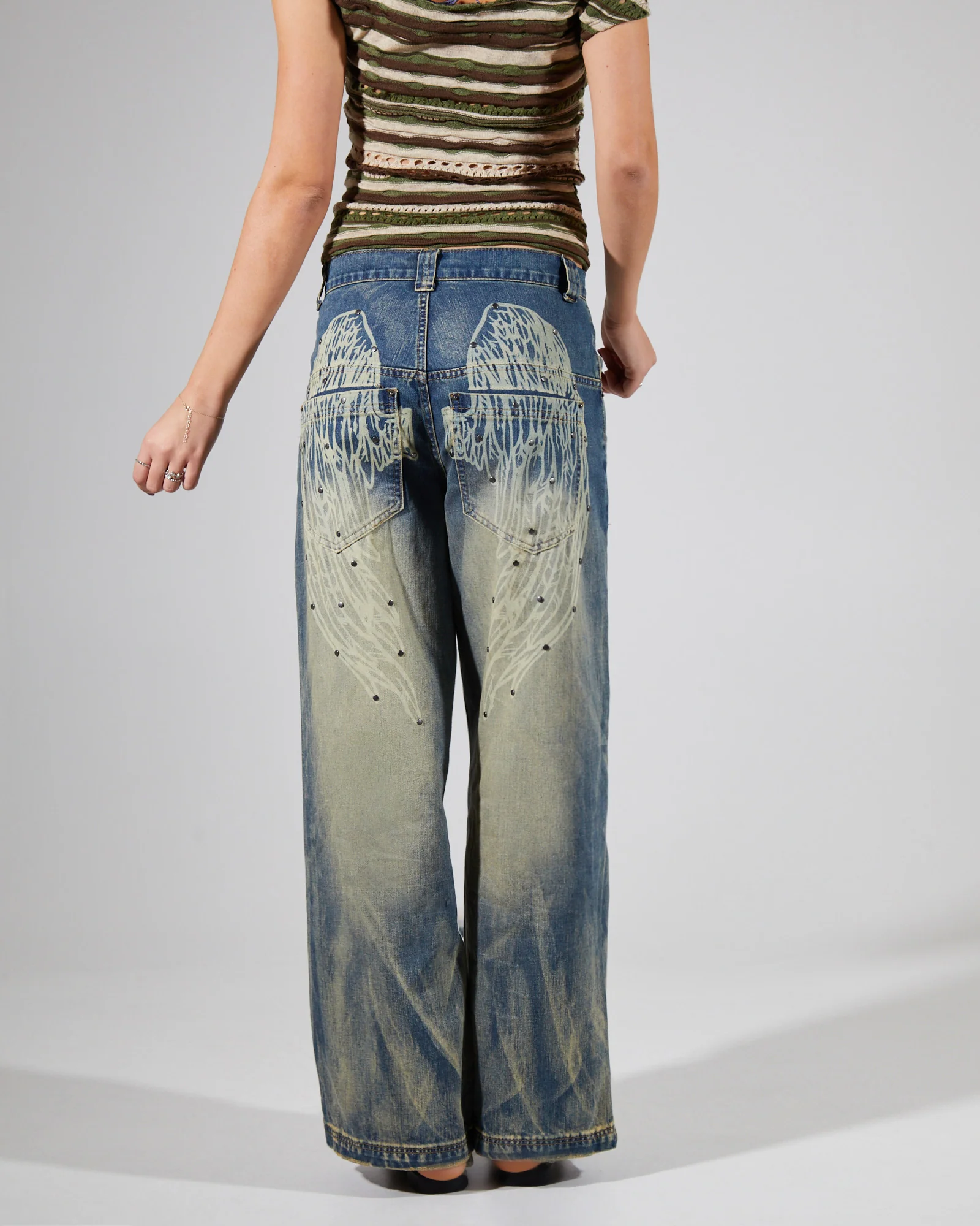 Wing Print Studded Lowrise Colossus Jeans - Image 2