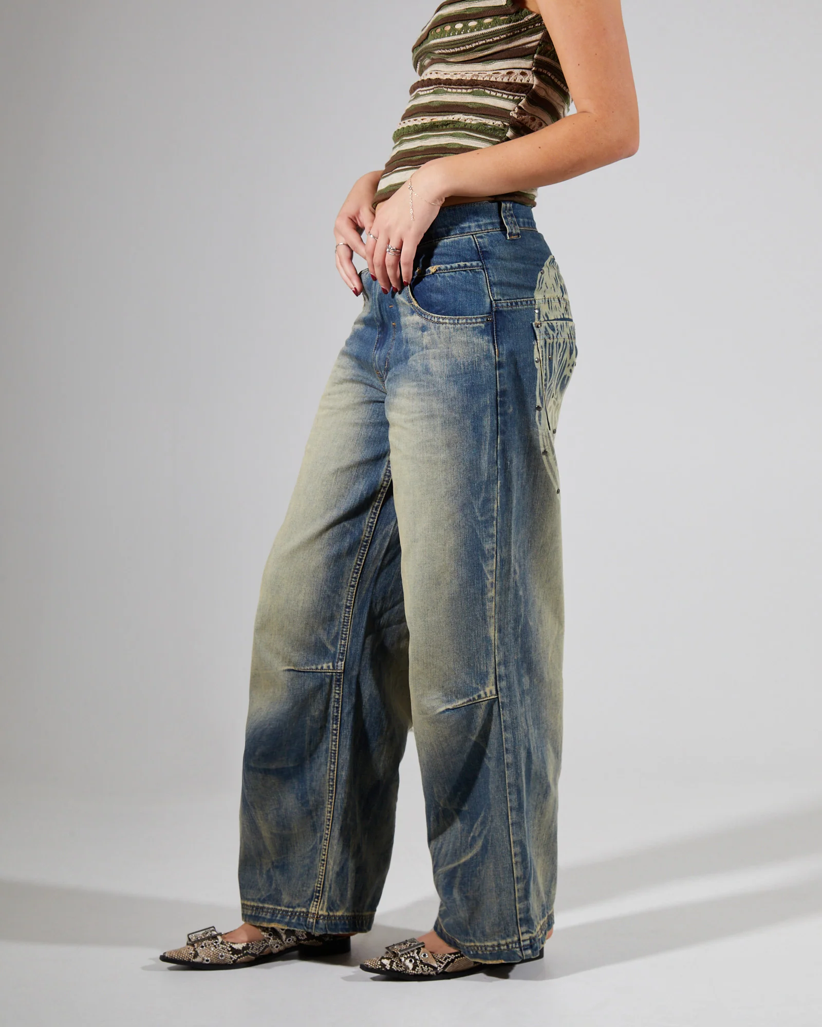 Wing Print Studded Lowrise Colossus Jeans - Image 3