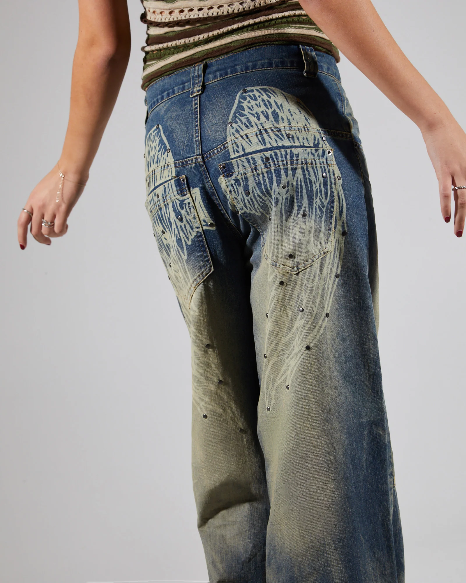 Wing Print Studded Lowrise Colossus Jeans - Image 5