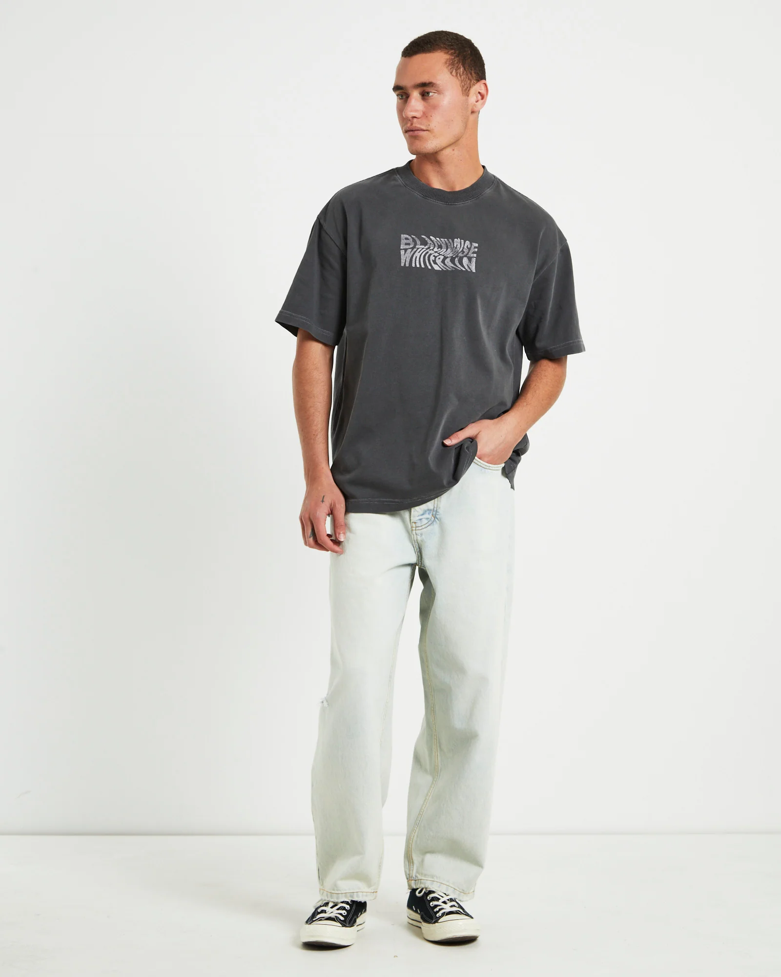 Wrapped Short Sleeve T-Shirt in Pewter Grey - Image 3