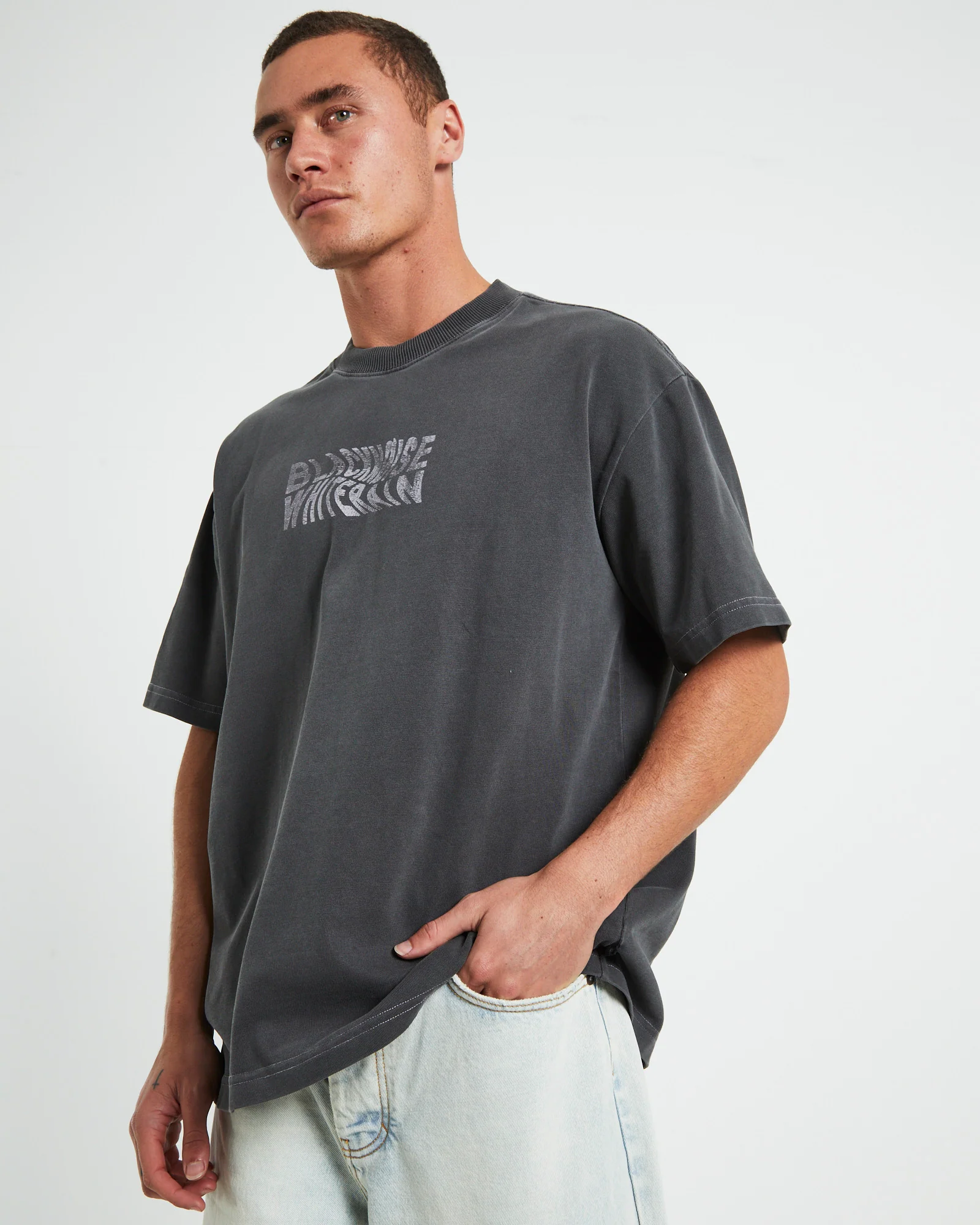 Wrapped Short Sleeve T-Shirt in Pewter Grey - Image 5