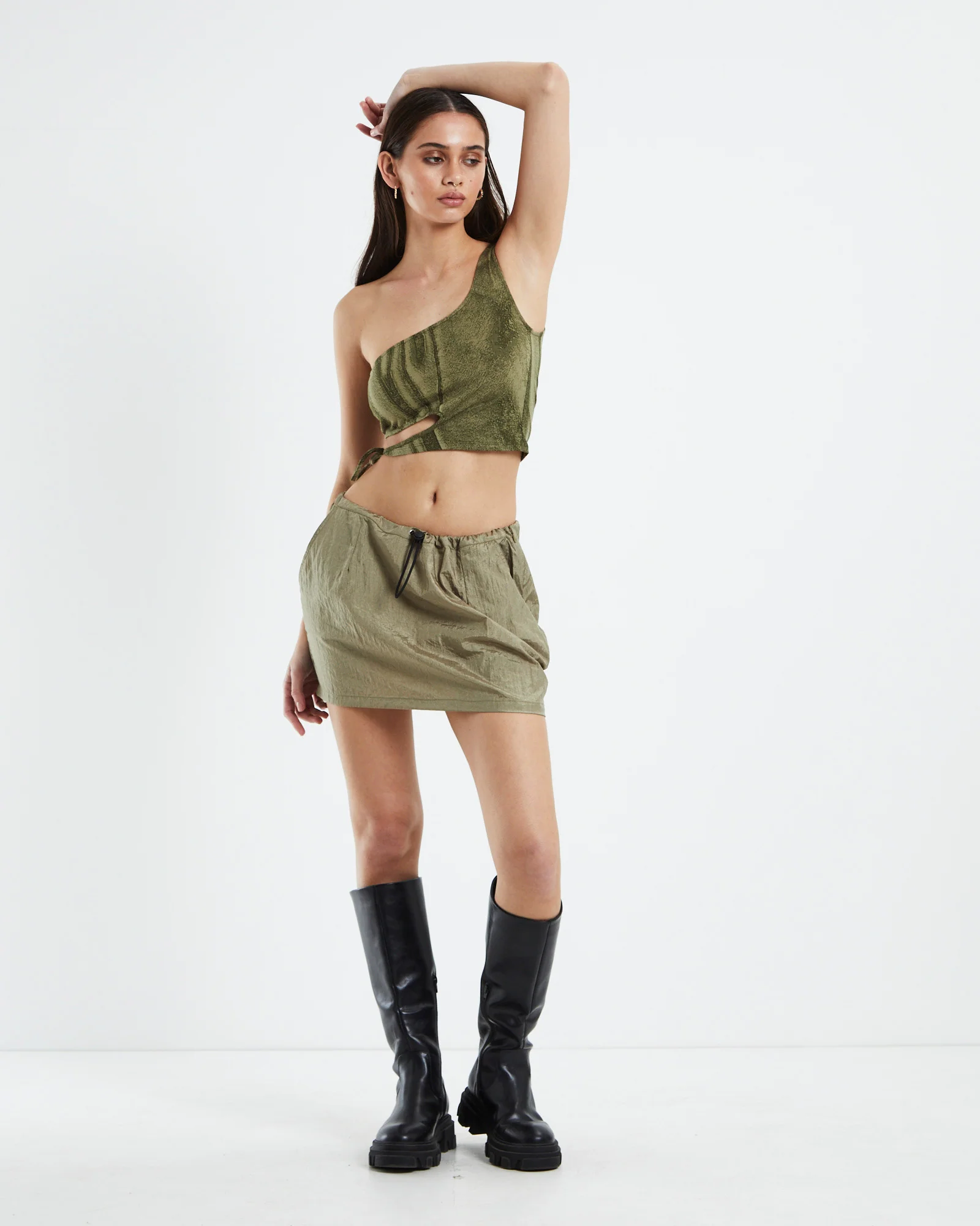 Xenpy Cargo Mini Skirt Silver Green - Image 3
