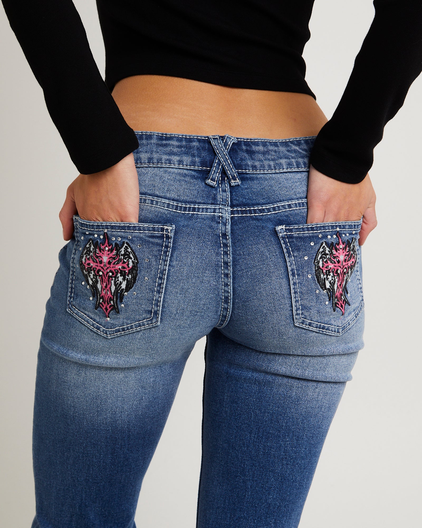 Y2K Low Flare Bedazzle Denim Jeans - Image 7