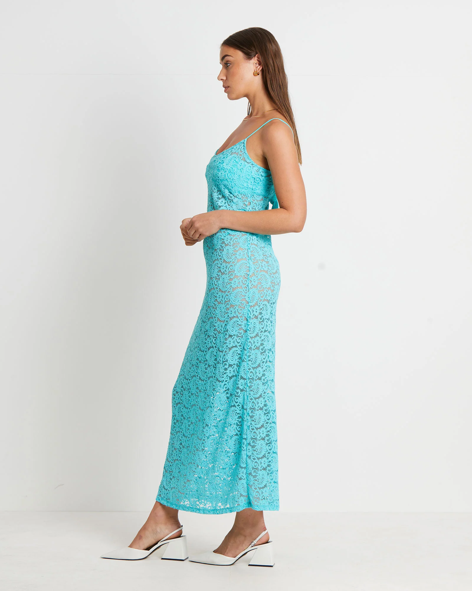 Zayla Lace Maxi Dress in Aqua Blue - Image 2