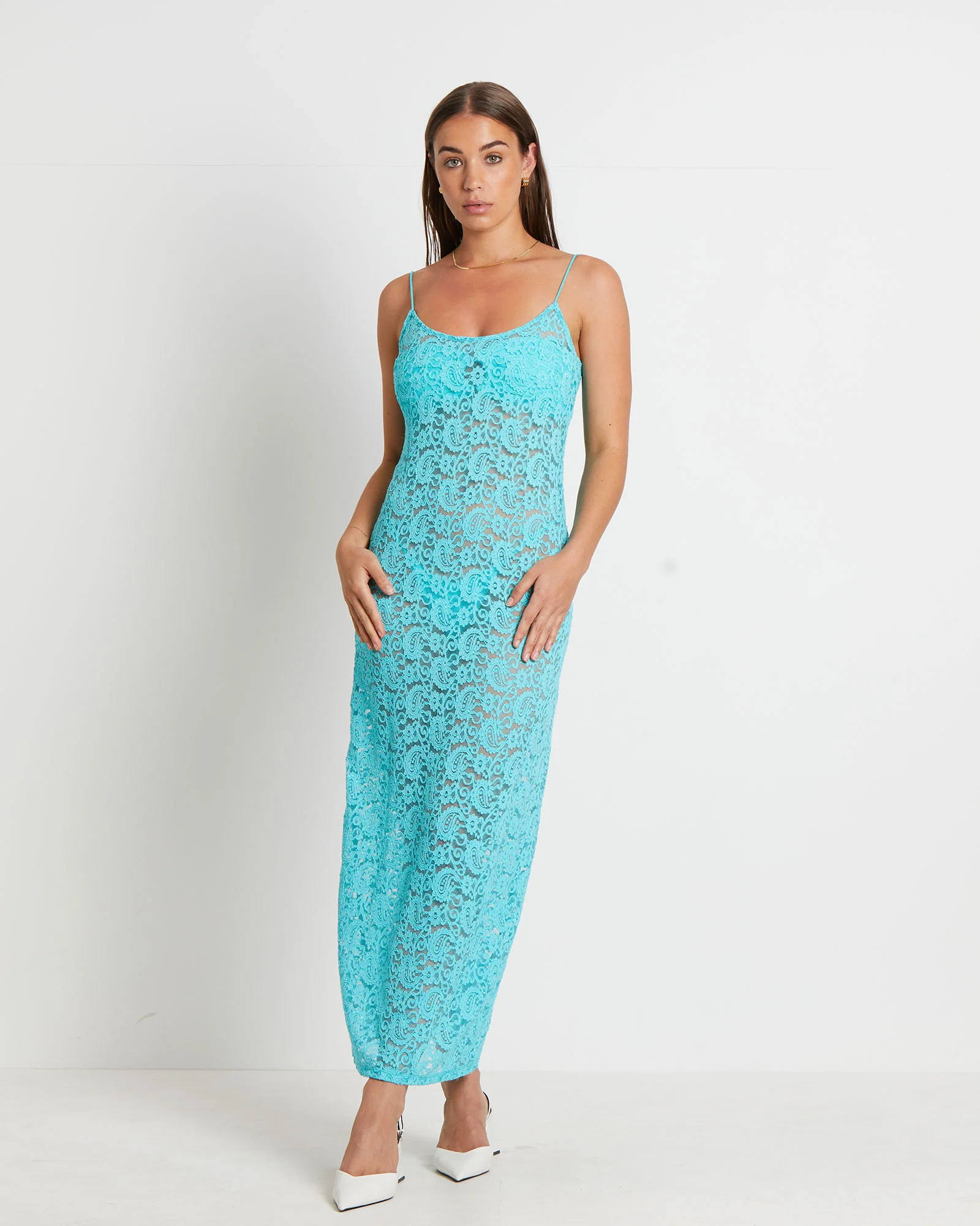Zayla Lace Maxi Dress in Aqua Blue - Image 3