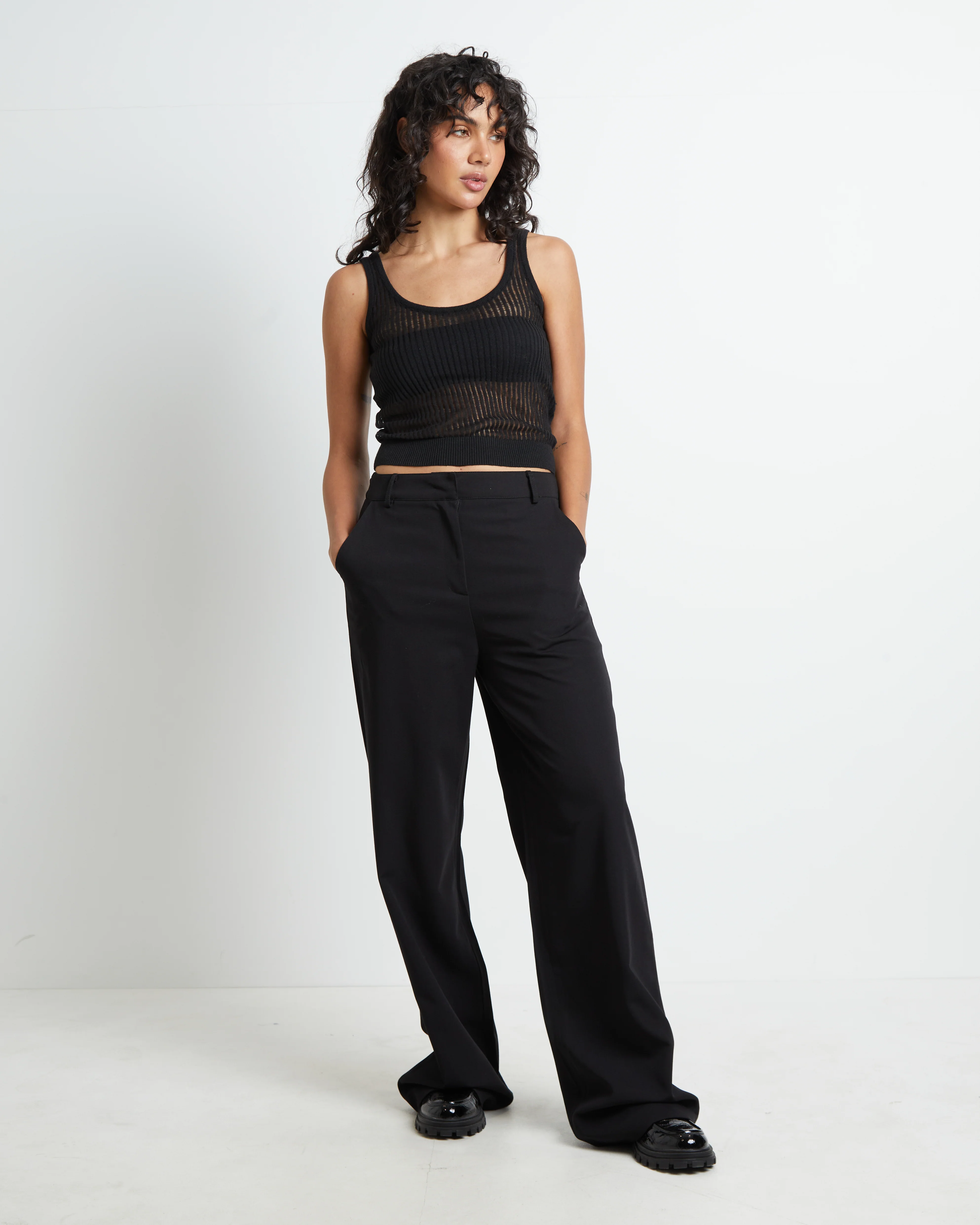 Zia Fine Knit Tank Top in Black - Image 3
