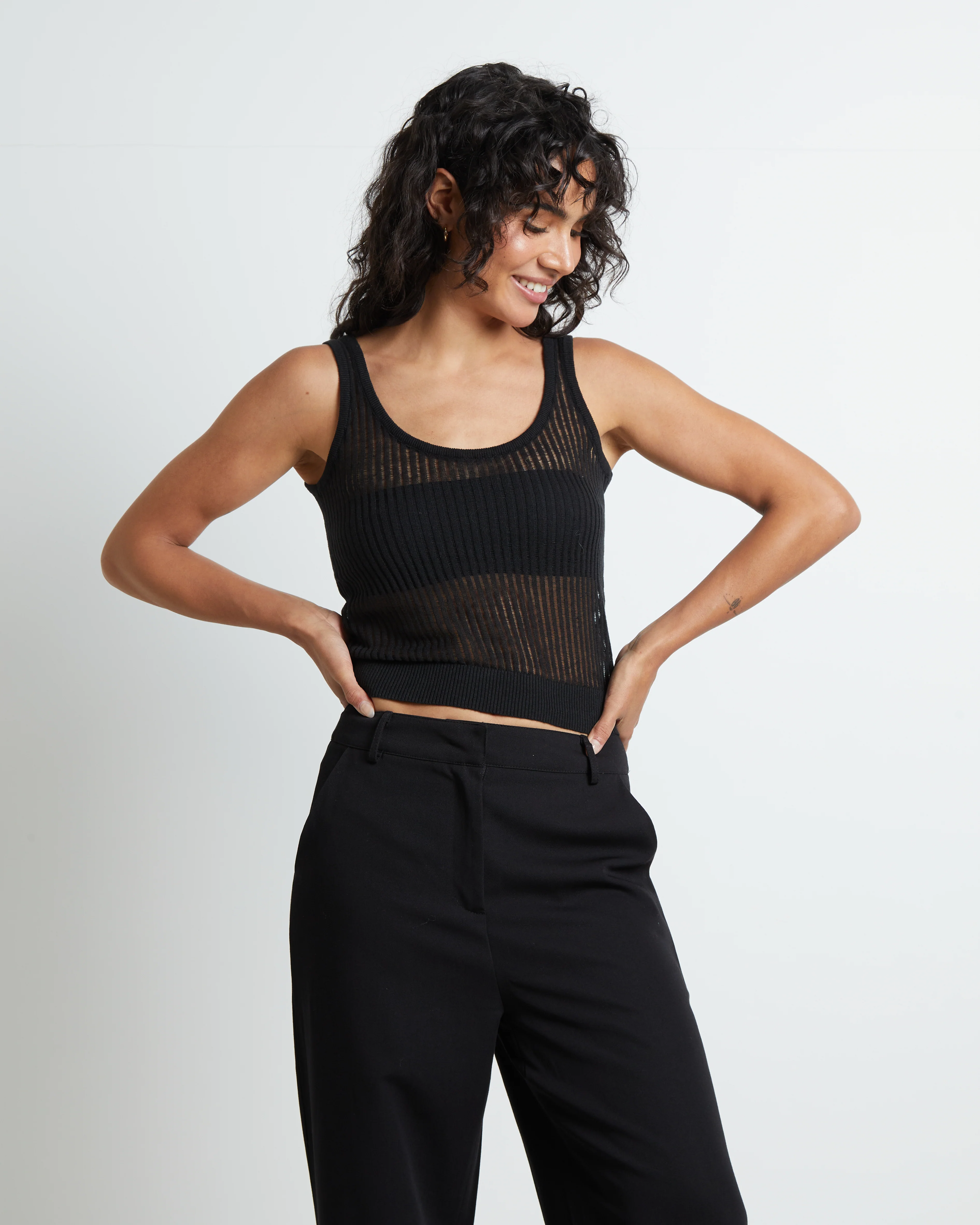 Zia Fine Knit Tank Top in Black - Image 5