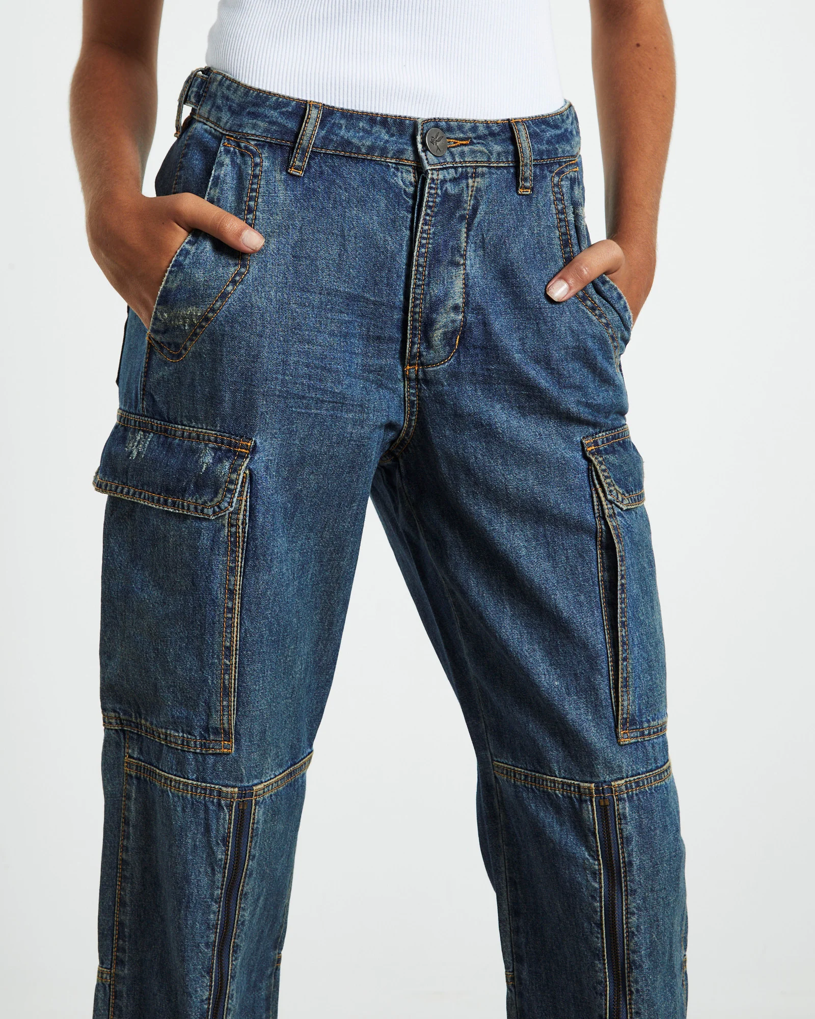 Zipped Cargo Motion Jeans Used Blue - Image 5