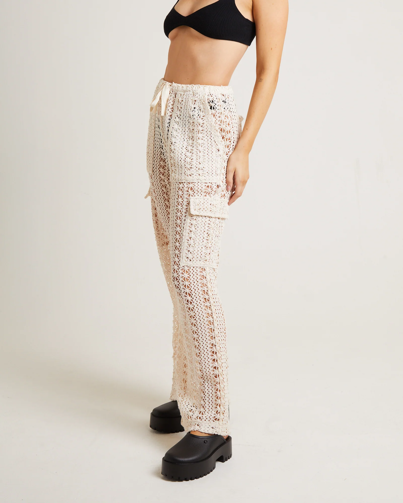 Zulu Crochet Cargo Pants in Milky White - Image 4