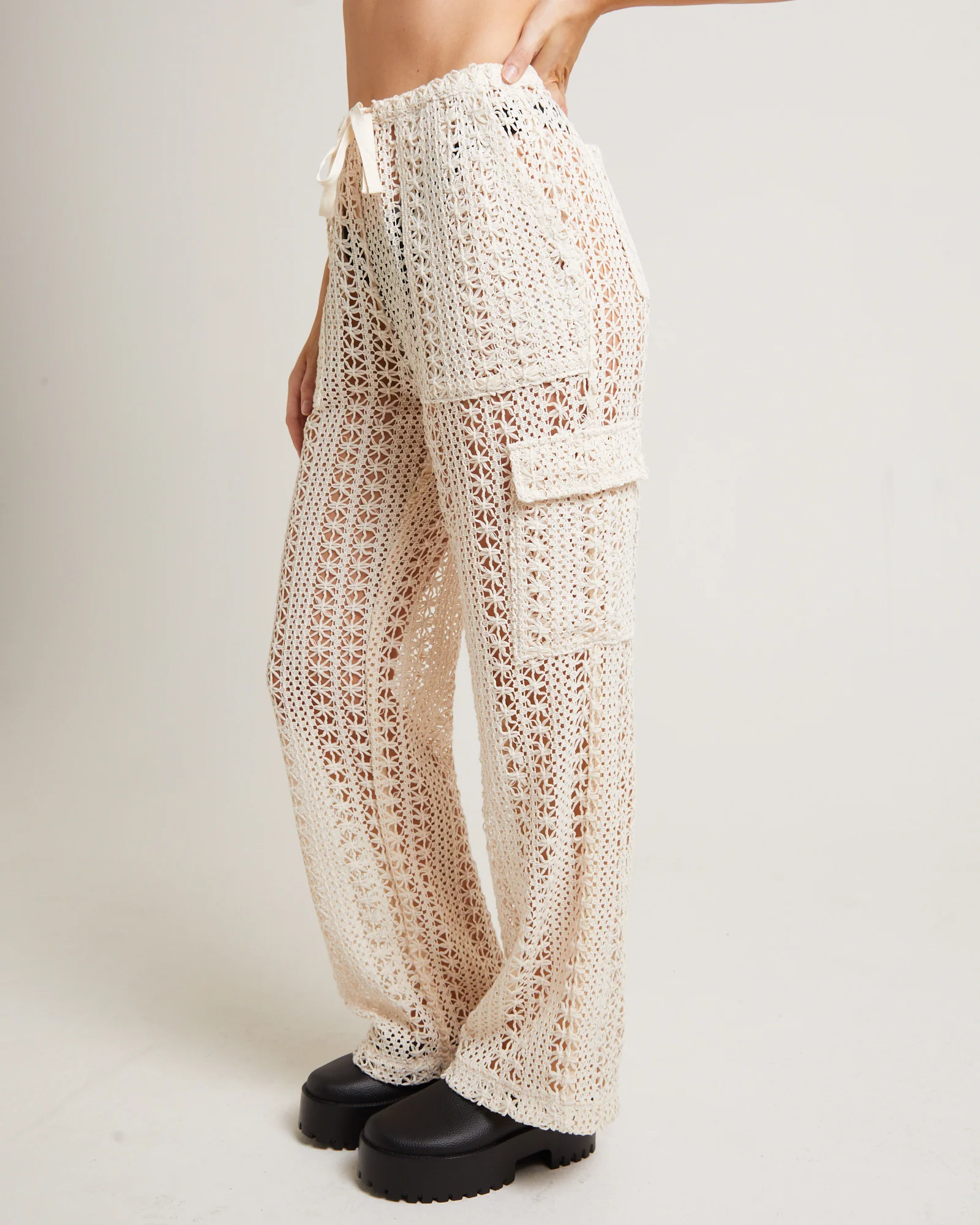 Zulu Crochet Cargo Pants in Milky White - Image 5